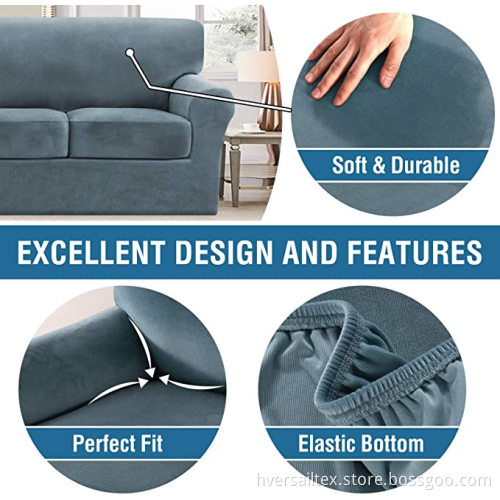 Indoor Thick Striped Velvet 4-Piece Stretch Sofa Covers